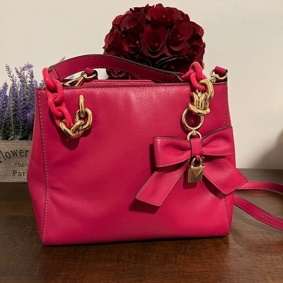 Michael Kors Pink Cynthia Leather Convertible Satchel - Picture 1 of 9